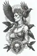 morrigan god of death with raven surrounded tattoo design idea