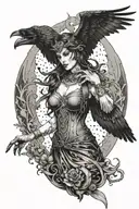 morrigan goddess with raven flying tattoo design idea