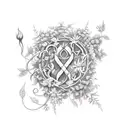 A medical caduceus intertwined with vines of roses and daisies tattoo design idea
