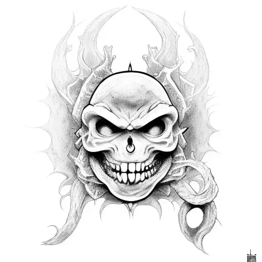 A tattoo design featuring a hero and a monster intertwined, symbolizing the duality of good and evil within us all tattoo design idea