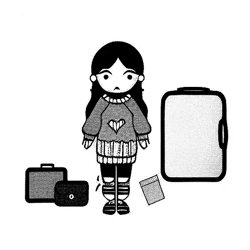 suitcase with doll and sweater in it tattoo design idea
