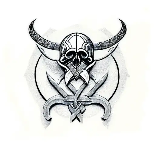 Viking ax with crow skull tattoo design idea