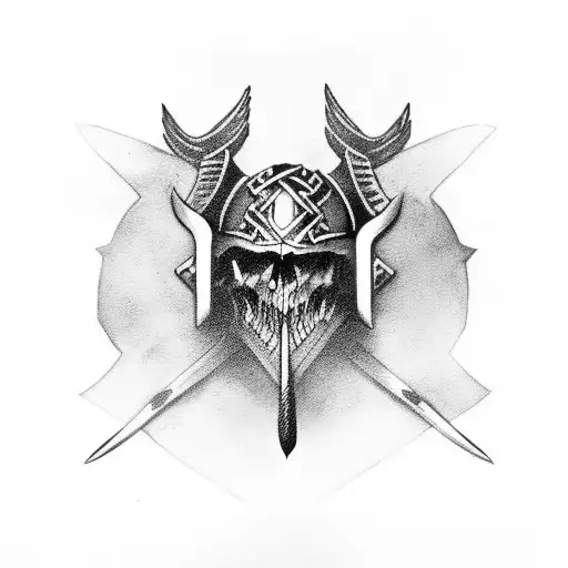 Viking ax with crow skull tattoo design idea
