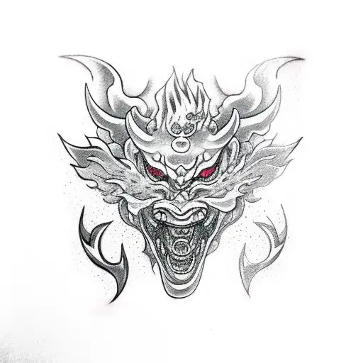 Oni Mask, Japanese Dragon, Cherry Blossom Trees tattoo design idea
