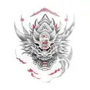 Oni Mask, Japanese Dragon, Cherry Blossom Trees tattoo design idea