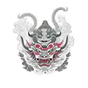 Oni Mask, Japanese Dragon, Cherry Blossom Trees tattoo design idea