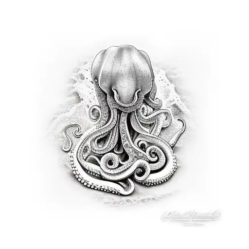 pulpo con tentaculos y el mar tattoo design idea