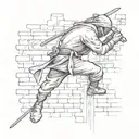 A ninja stealthily climbing a wall with a katana in hand tattoo design idea