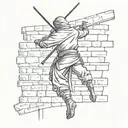 A ninja stealthily climbing a wall with a katana in hand tattoo design idea