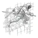 A ninja stealthily climbing a wall with a katana in hand tattoo design idea