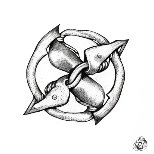 2 hearts intertwined in seaweed with an anchor at the bottom tattoo design idea