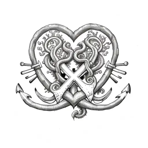 more seaweeds with a heart and a anchor tattoo design idea