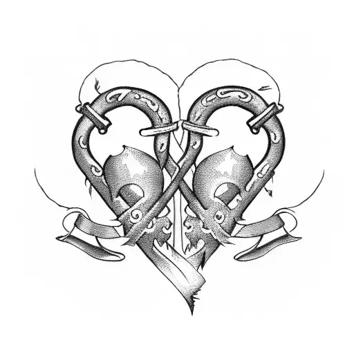 2 hearts in seaweed with an anchor at the bottom tattoo design idea