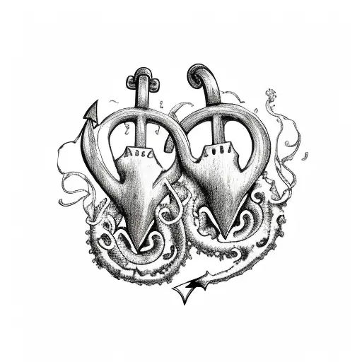 2 hearts in seaweed with an anchor at the bottom tattoo design idea