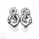 2 hearts in seaweed with an anchor at the bottom tattoo design idea