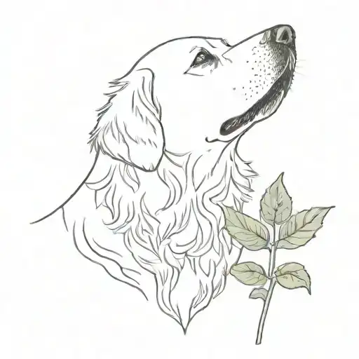 golden retriever holding sunflower in his mouth tattoo design idea