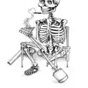 skeleton sitting down playing banjo with a cigarette in mouth tattoo design idea