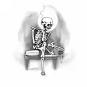 skeleton sitting down playing banjo with a cigarette in mouth tattoo design idea