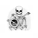 skeleton sitting down playing banjo with a cigarette in mouth tattoo design idea