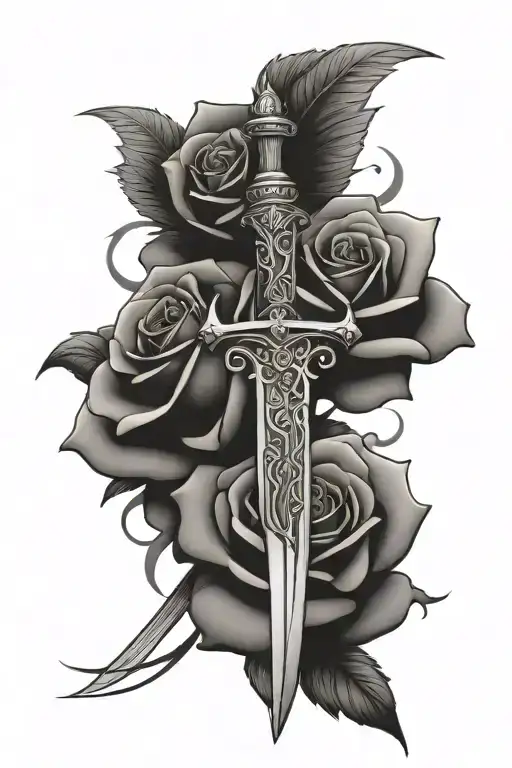 sword with wings stabbing rose   tattoo design idea