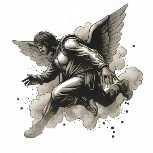 An angel base jumping from the clouds tattoo design idea