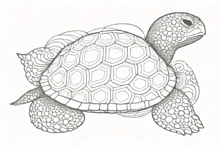 waves forming the shape, turtle, cowrie shell pattern tattoo design idea