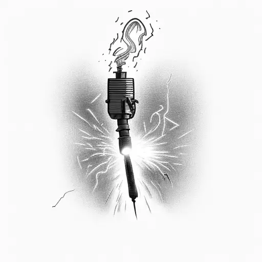 A black-grey tattoo of a welding torch with sparks flying around it, symbolizing the client's occupation as a welder tattoo design idea