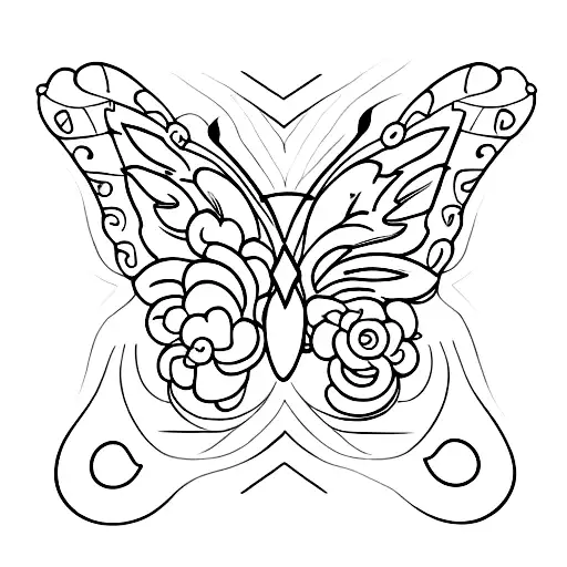 Develop a minimalist grunge tattoo design highlighting a butterfly as the central element. tattoo design idea