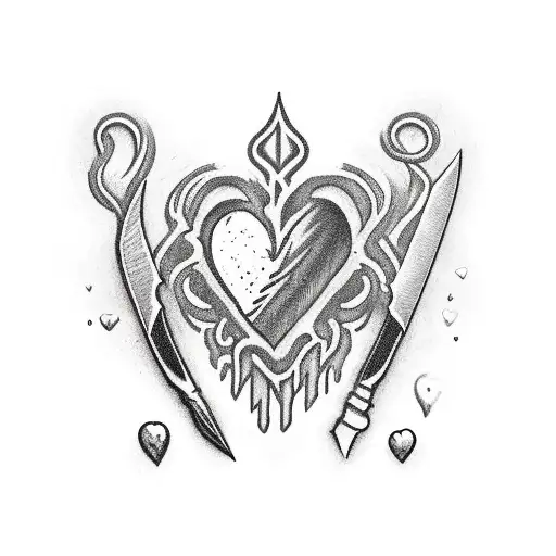 dagger stabing broken hearth tattoo design idea
