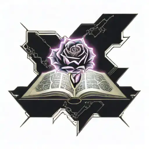 an open book growing a rose tattoo design idea