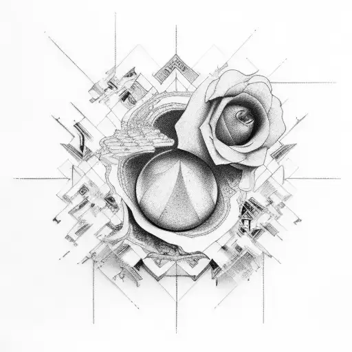 Peonys, geometric black realism neotradittonal  tattoo design idea