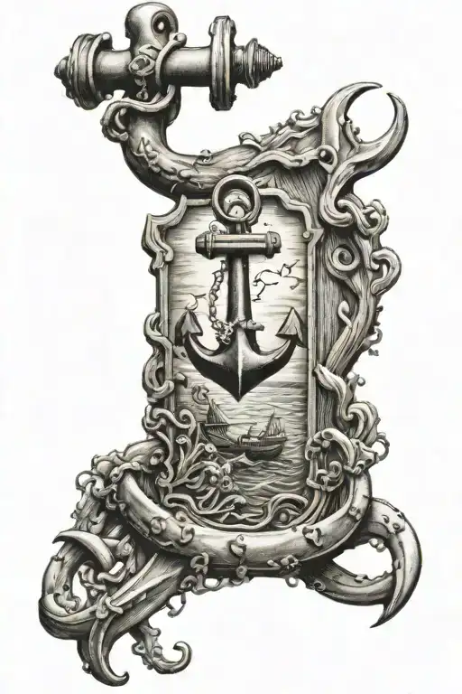 anchor underwater scene with a diver tattoo design idea