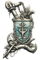 anchor underwater scene with a diver tattoo design idea
