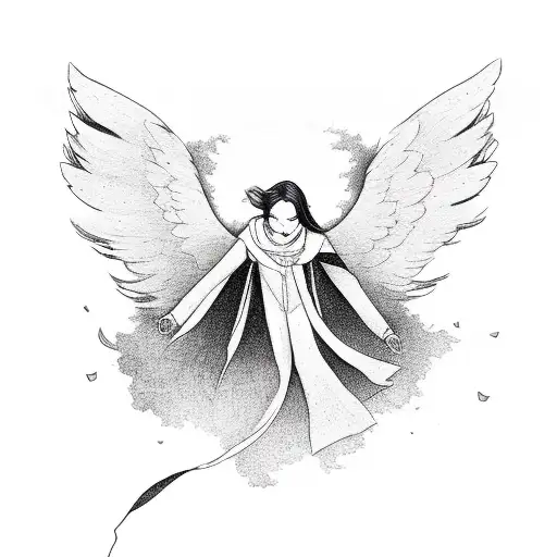 Anime style illustration of a flying male angel