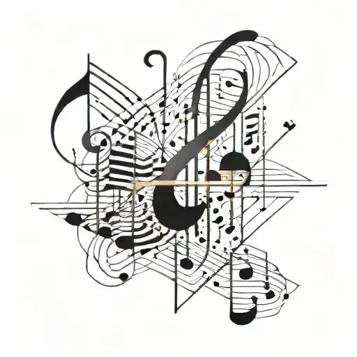 A geometric design incorporating musical notes and paintbrush strokes tattoo design idea