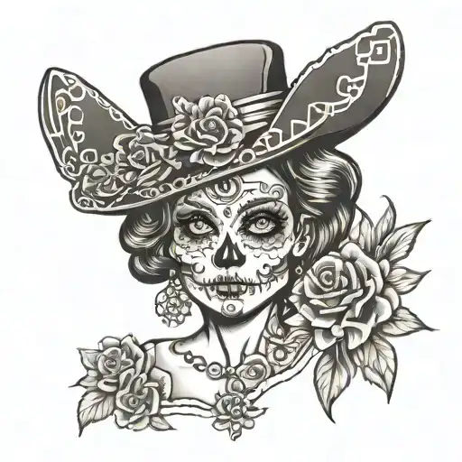 seductive Girl Face half la Catrina tattoo design idea