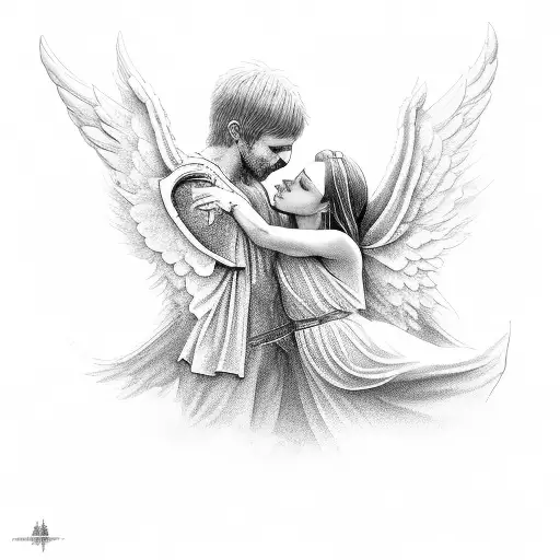 Angel kissing demon tattoo design idea