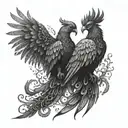 Two phoenixes in Gothic style tattoo design idea