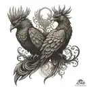 Two phoenixes in Gothic style tattoo design idea