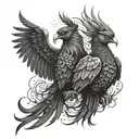 Two phoenixes in Gothic style tattoo design idea