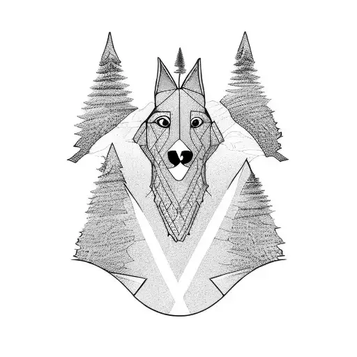 runner with besinji dog, mountains, trees tattoo design idea