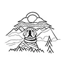 trail runner with dog, mountains, trees tattoo design idea