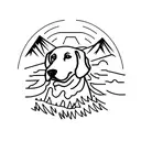trail runner with dog, mountains, trees tattoo design idea