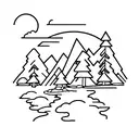 trail runner with dog, mountains, trees tattoo design idea