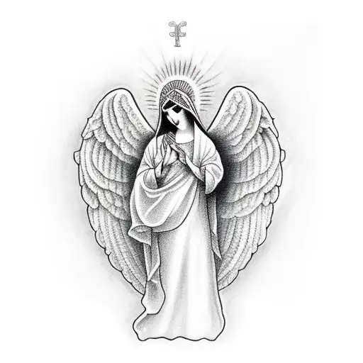 virgen llorando  y un angel tattoo design idea