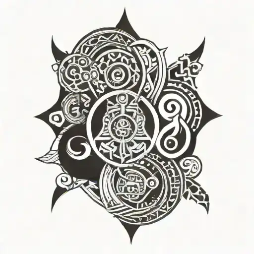 A Polynesian inspired tattoo design featuring symbols of power and determination intertwined with traditional Polynesian patterns tattoo design idea