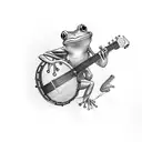 frog strumming banjo tattoo design idea