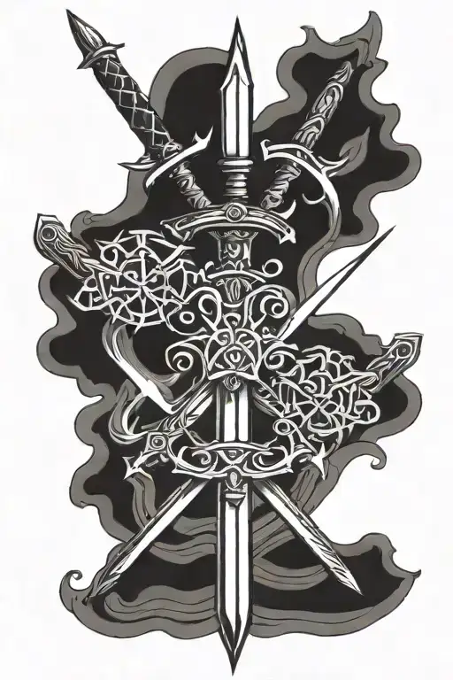 3 swords crossed symbolizing siblings and family tattoo design idea