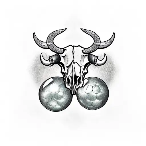bull skull with eight ball as eye tattoo design idea