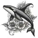 orca with poppy flowers   tattoo design idea